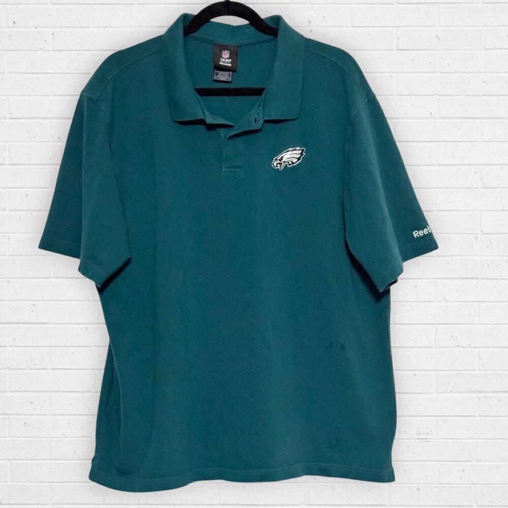 NFL REEBOK Philadelphia Eagles Green Collar Embroidered Pique Polo Shirt Mens XL